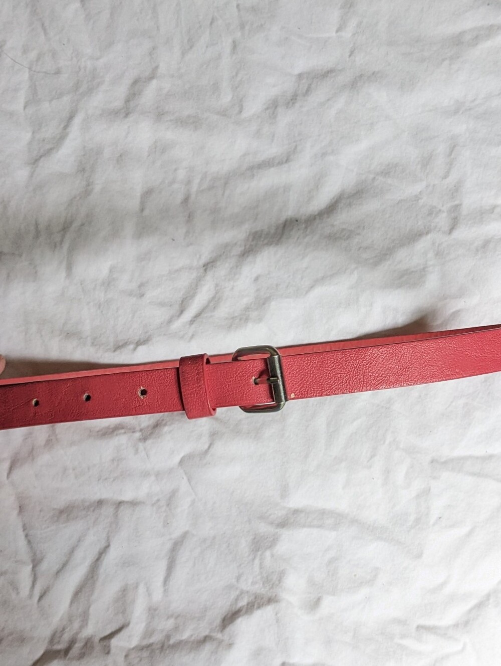 Women's Pink Faux Leather Slim Belt with Silver Buckle
